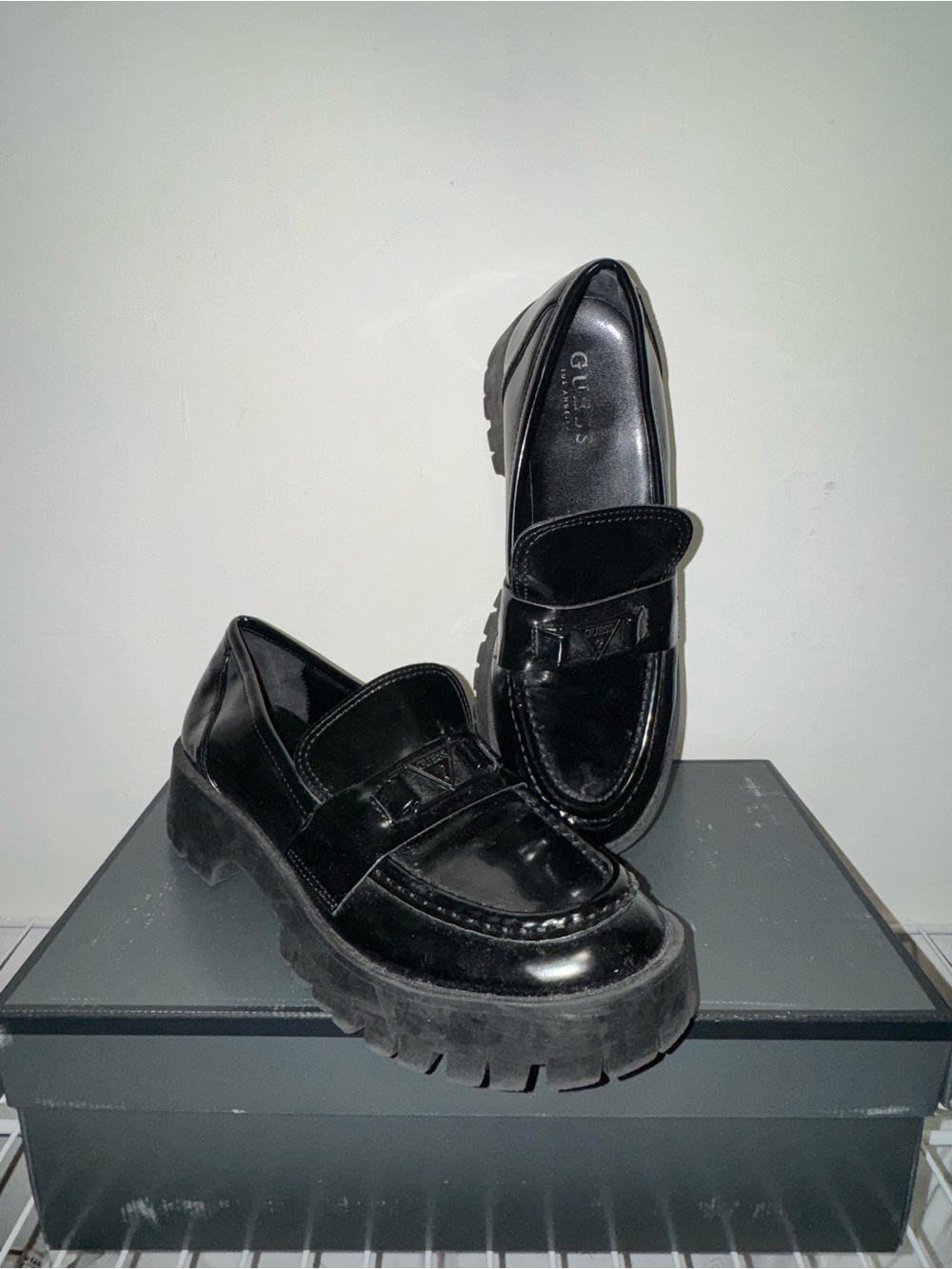 GUESS Black Patent Chunky Penny Loafers